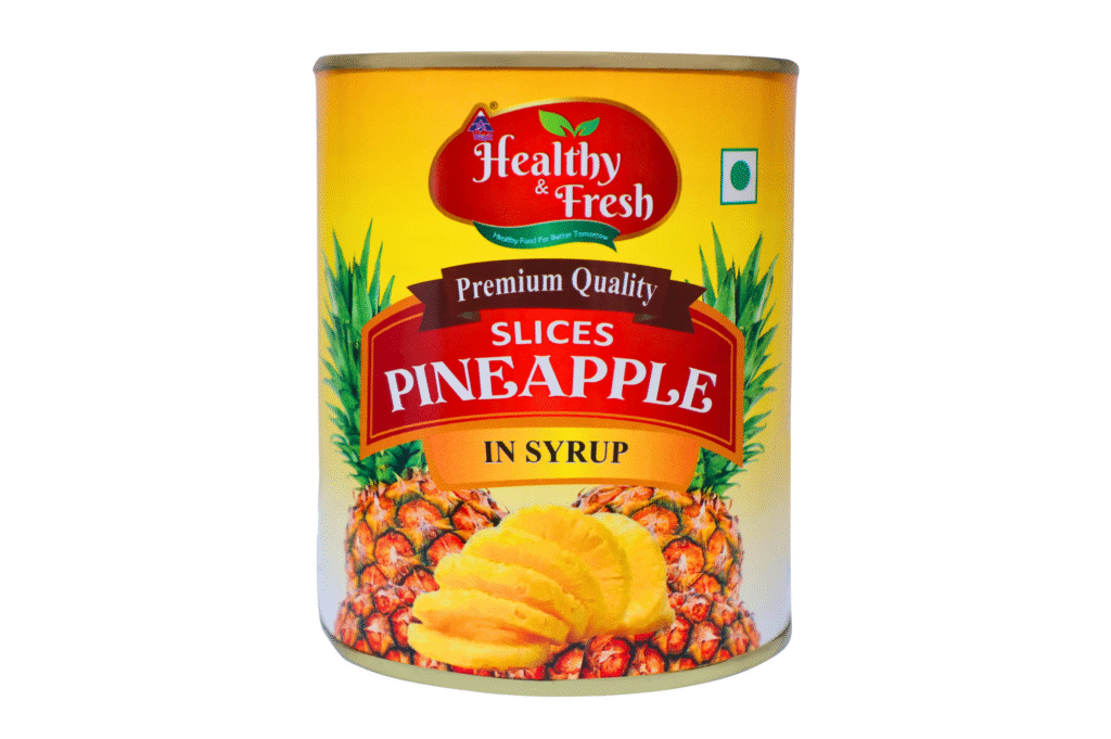 Can of Healthy & Fresh Pineapple Slices in Syrup
