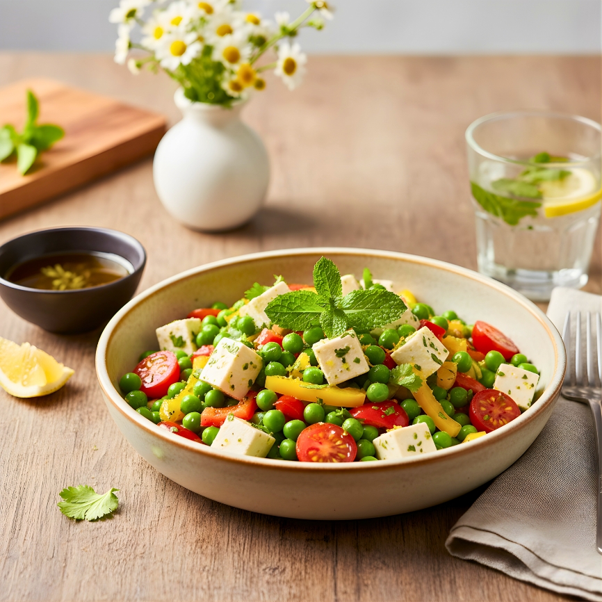 A vibrant bowl of Green Peas and Paneer Salad.